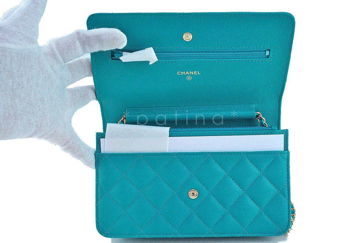 NWT 17C Chanel Turquoise Caviar Classic Quilted WOC Wallet on Chain Flap Bag - Image 9
