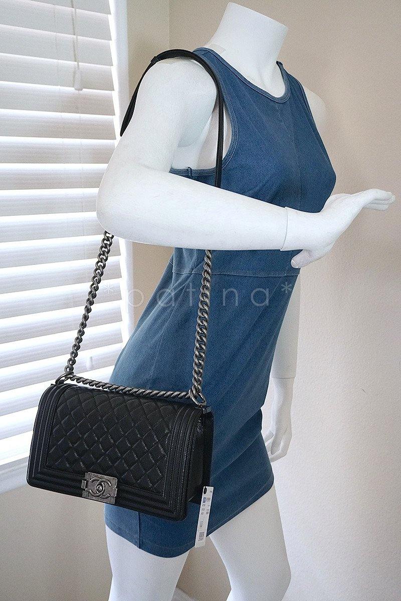 NWT 17P Chanel Black Le Boy Classic Flap, Medium Caviar Bag, RHW - Image 14