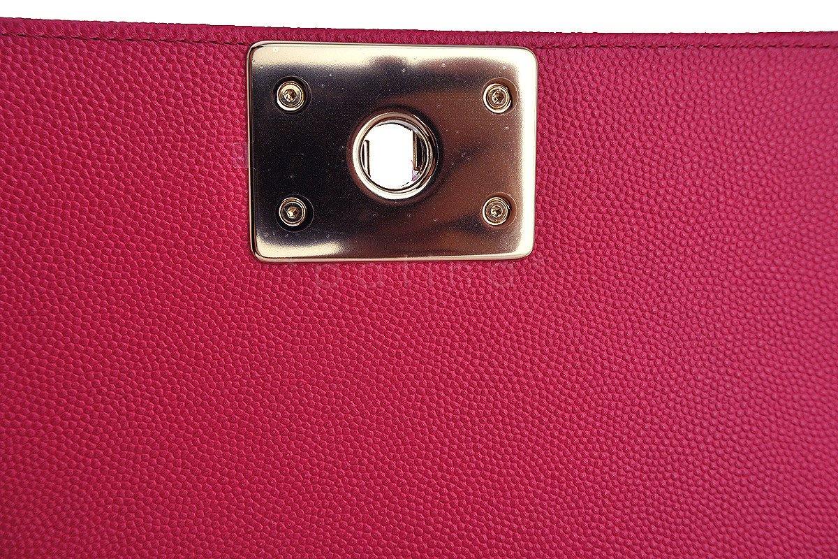 NWT 17P Chanel Fuchsia Pink Le Boy Classic Flap, Medium Caviar Bag - Image 10