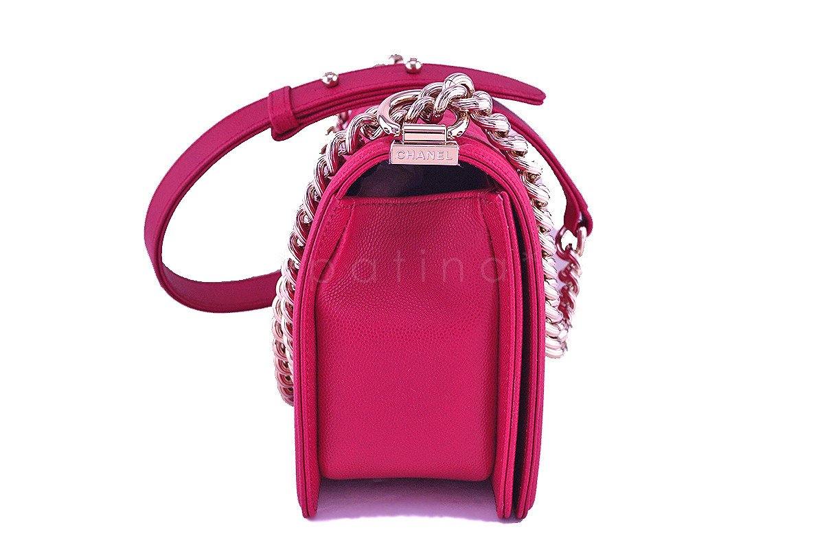 NWT 17P Chanel Fuchsia Pink Le Boy Classic Flap, Medium Caviar Bag - Image 4