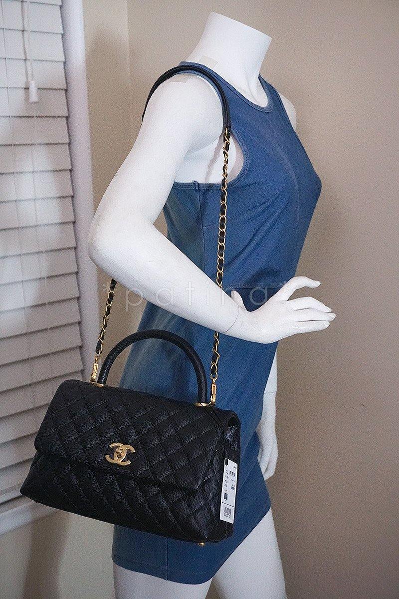 NWT 17S Chanel Black Caviar Coco Handle Shoulder Flap Kelly 2-Way Tote Bag - Image 14