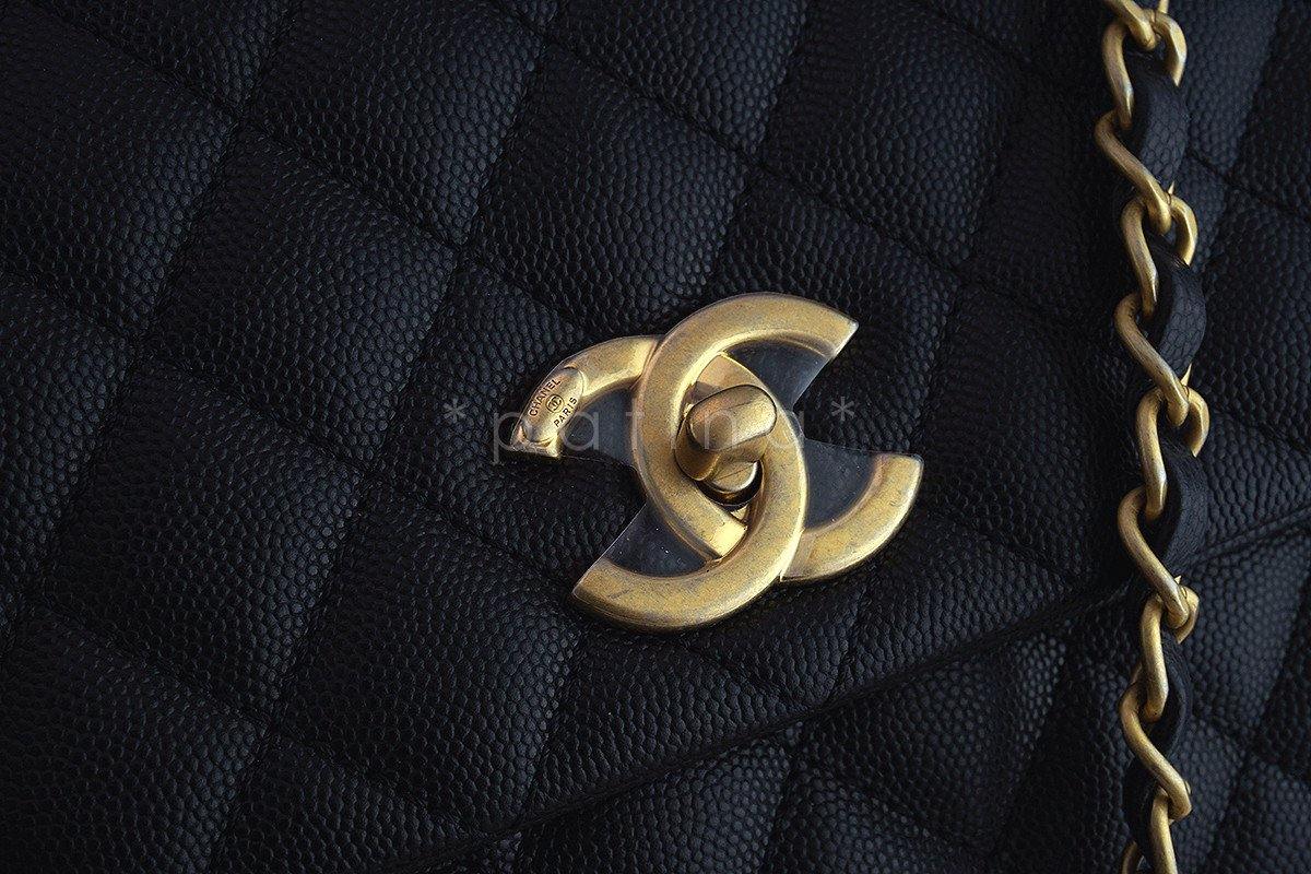 NWT 17S Chanel Black Caviar Coco Handle Shoulder Flap Kelly 2-Way Tote Bag - Image 7