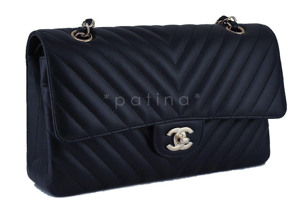 NWT 17S Chanel Black Chevron Medium Classic 2.55 Double Flap Bag GHW - Image 3