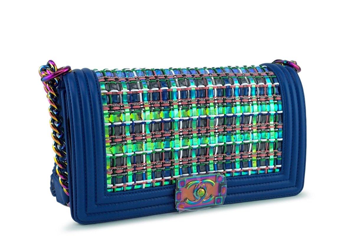 NWT 17S Chanel Blue Rainbow Cable Medium Boy Iridescent Mermaid Flap Bag - Image 3