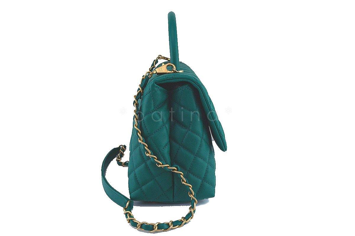 NWT 17S Chanel Emerald Green Caviar Coco Handle Shoulder Flap Kelly Tote Bag GHW - Image 4