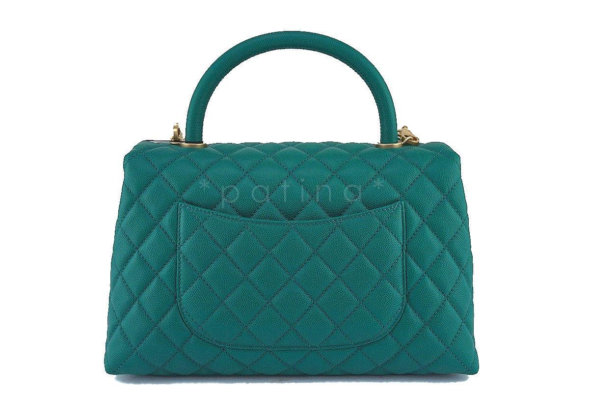 NWT 17S Chanel Emerald Green Caviar Coco Handle Shoulder Flap Kelly Tote Bag GHW - Image 5