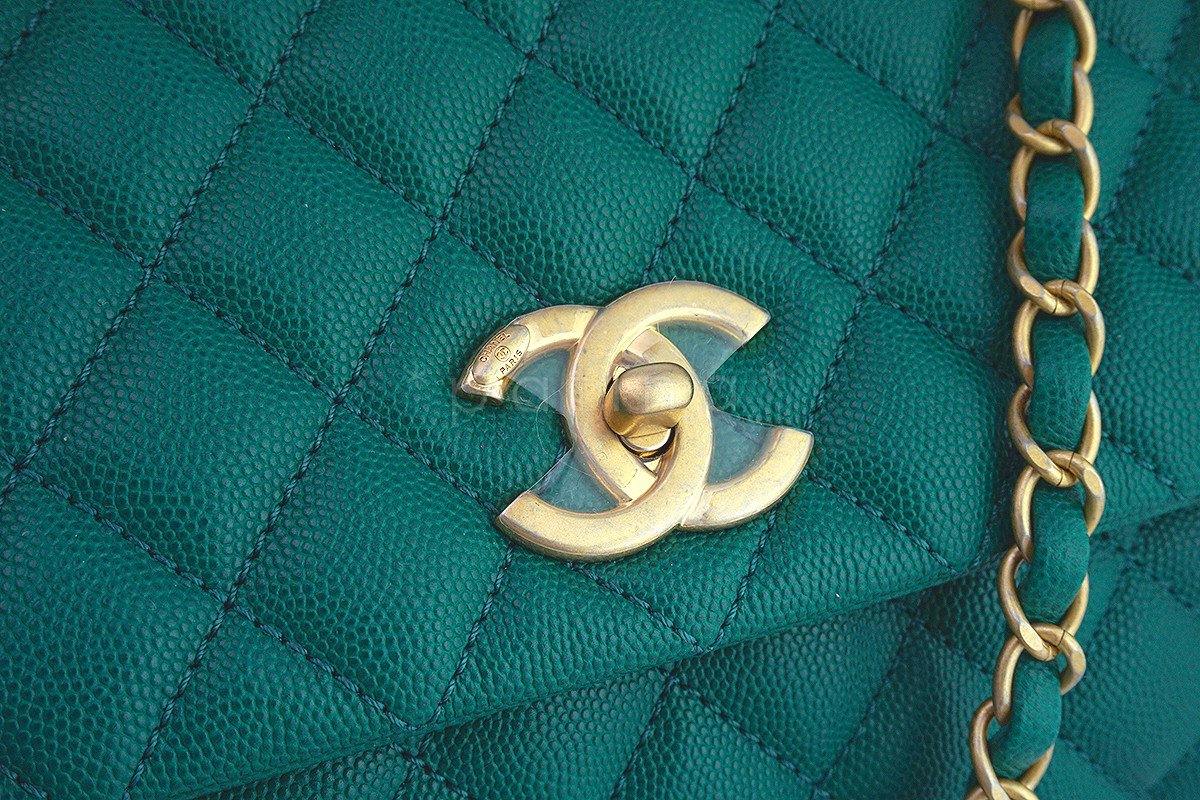 NWT 17S Chanel Emerald Green Caviar Coco Handle Shoulder Flap Kelly Tote Bag GHW - Image 7