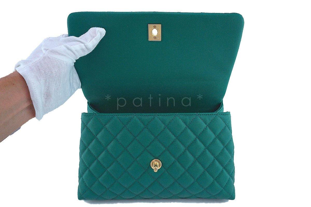 NWT 17S Chanel Emerald Green Caviar Coco Handle Shoulder Flap Kelly Tote Bag GHW - Image 9