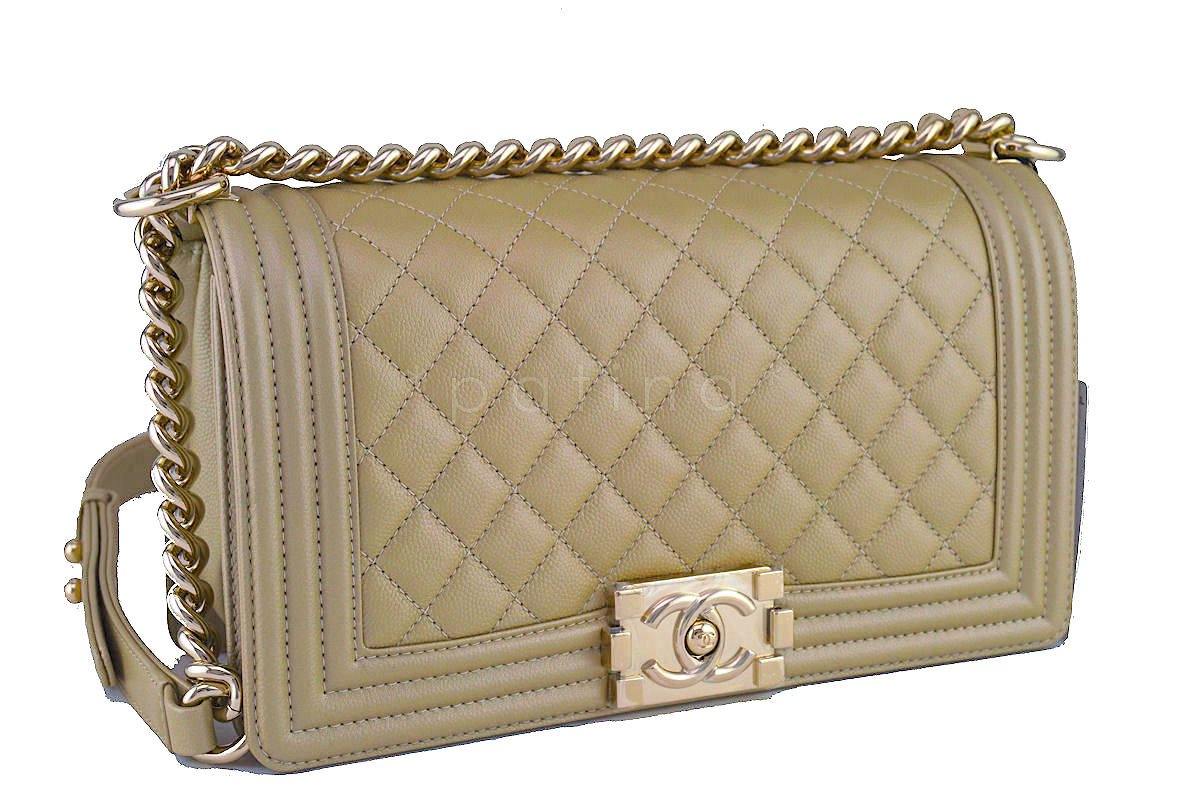 NWT 17S Chanel Pale Gold Le Boy Classic Flap, Medium Caviar Bag - Image 3
