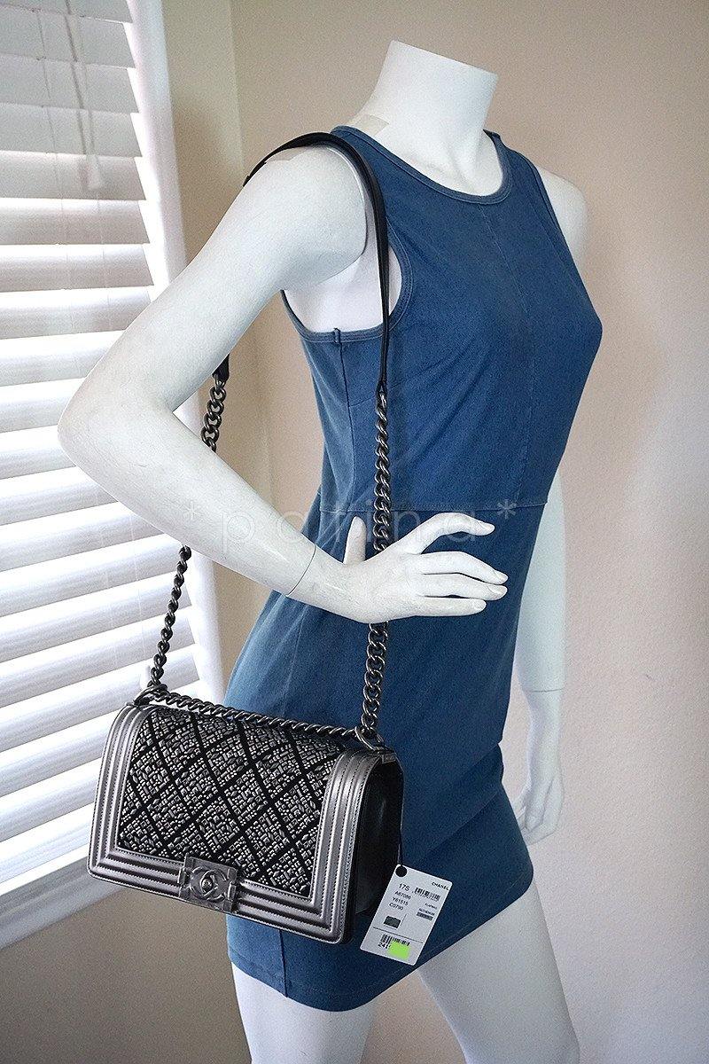 NWT 17S Chanel Silver Medium Classic Boy Embellished Flap Bag - Image 15