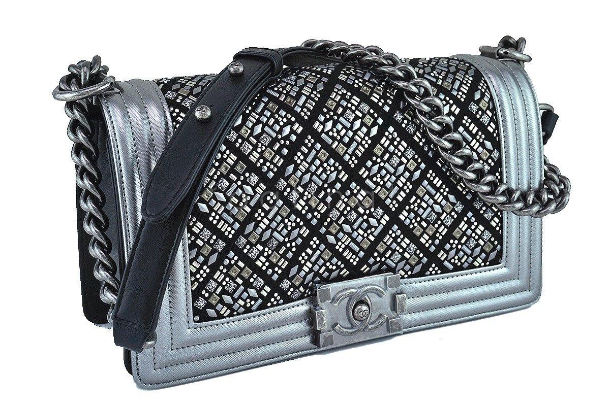 NWT 17S Chanel Silver Medium Classic Boy Embellished Flap Bag - Image 2