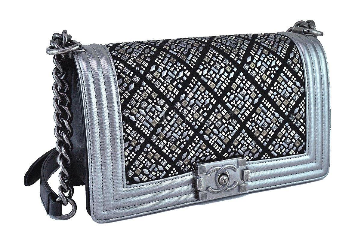 NWT 17S Chanel Silver Medium Classic Boy Embellished Flap Bag - Image 3