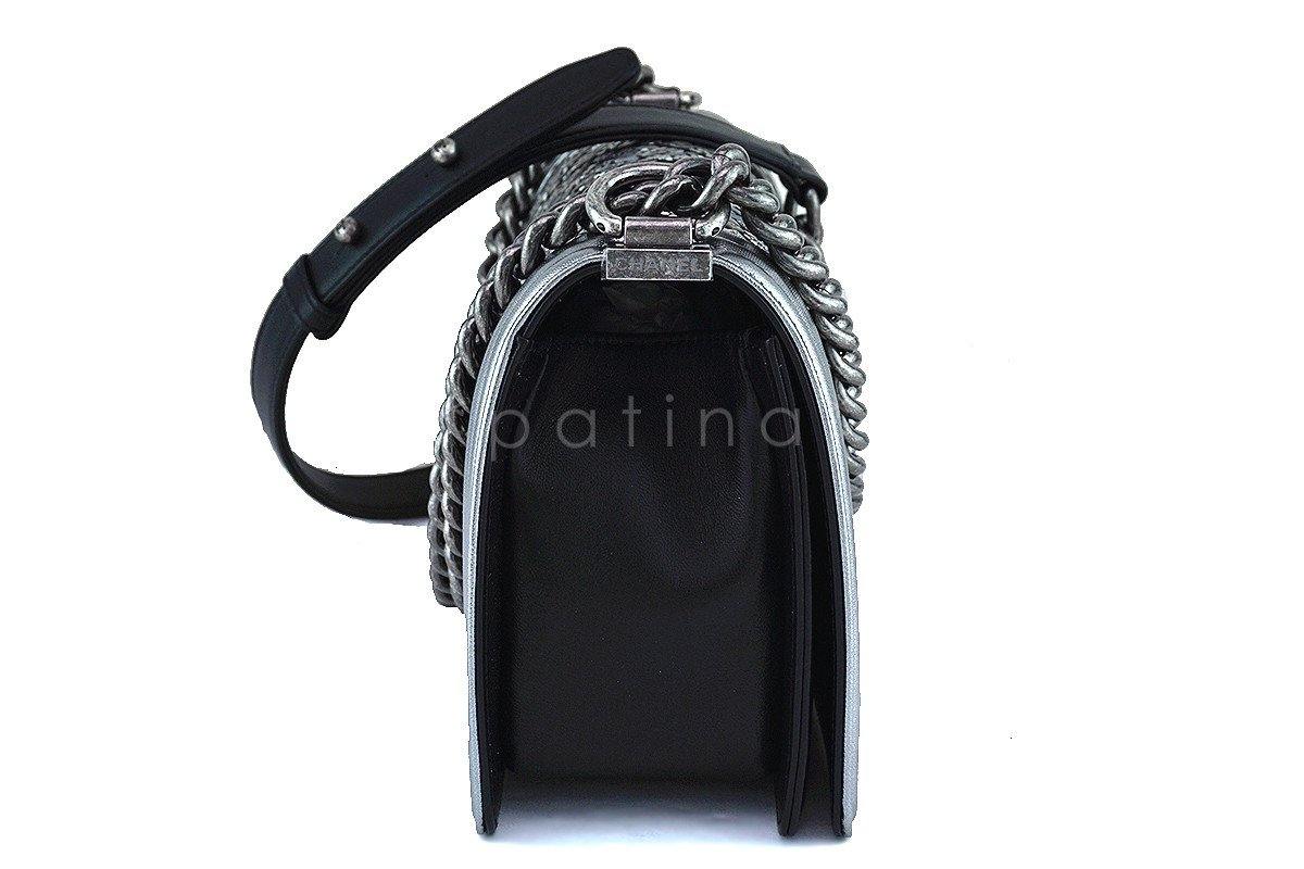 NWT 17S Chanel Silver Medium Classic Boy Embellished Flap Bag - Image 4