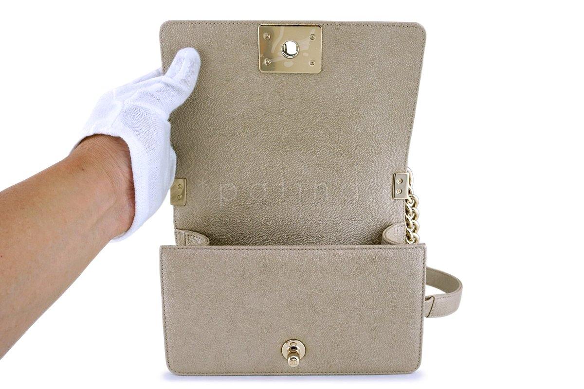 NWT 18A Chanel Pale Gold Caviar Chevron Small Boy Bag SGHW - Image 9