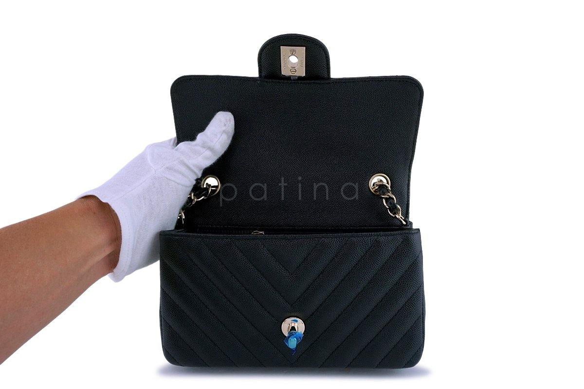 NWT 18B Chanel Black Caviar Chevron Rectangular Mini Classic Flap Bag GHW - Image 9
