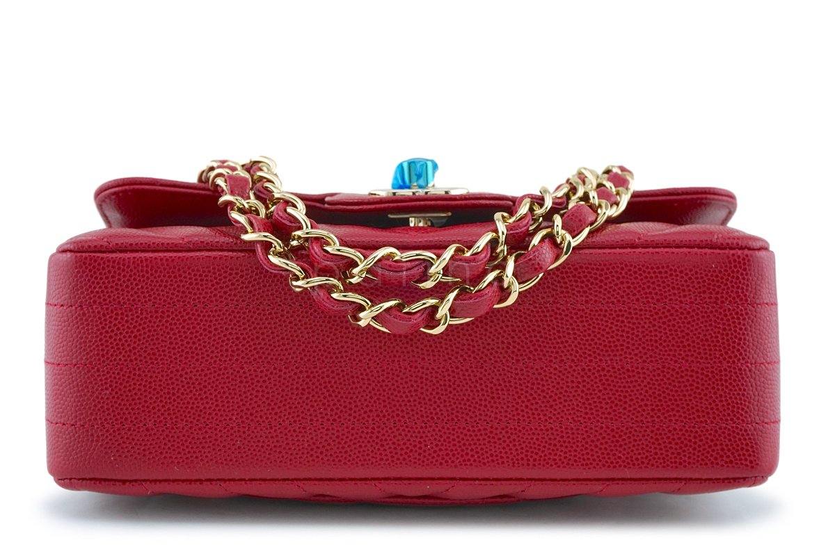 NWT 18B Chanel Pink Red Caviar Chevron Rectangular Mini Classic Flap Bag - Image 6