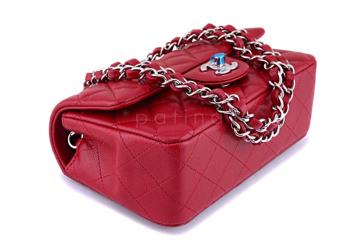 NWT 18B Chanel Pink Red Caviar Rectangular Mini Classic Flap Bag - Image 7