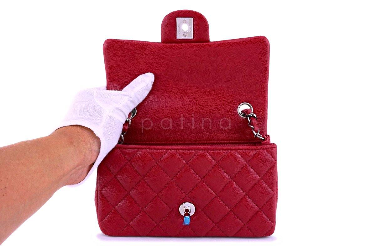 NWT 18B Chanel Pink Red Caviar Rectangular Mini Classic Flap Bag - Image 9