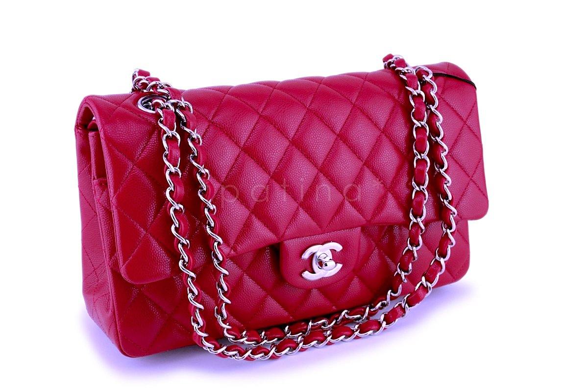 NWT 18B Chanel Red-Pink Caviar Medium Classic Double Flap Bag SHW - Image 2