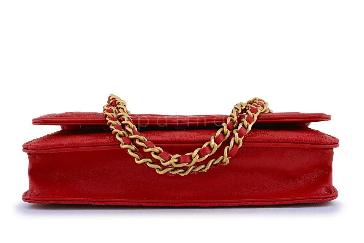 NIB 18P Chanel Red Caviar Filigree WOC Wallet on Chain Flap Bag - Image 6