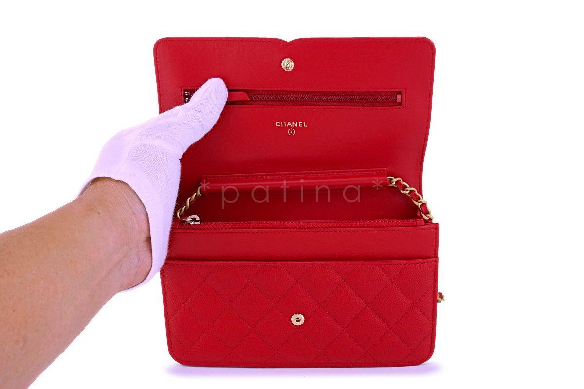 NIB 18P Chanel Red Caviar Filigree WOC Wallet on Chain Flap Bag - Image 9