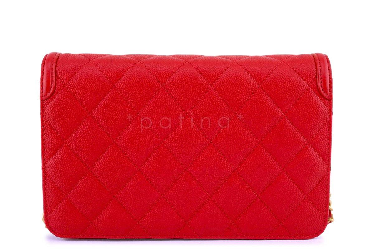 NWT 18P Chanel Red Caviar Filligree WOC Wallet on Chain Flap Bag - Image 5