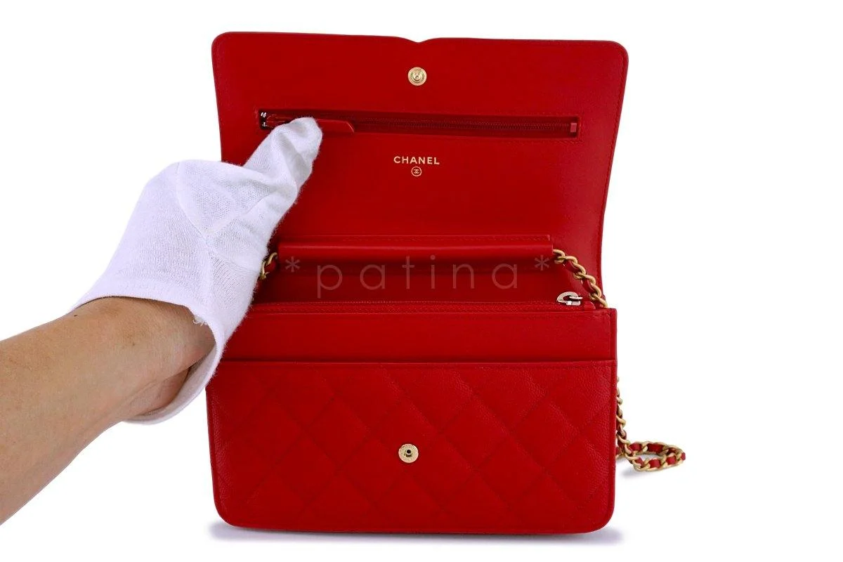 NWT 18P Chanel Red Caviar Filligree WOC Wallet on Chain Flap Bag - Image 8
