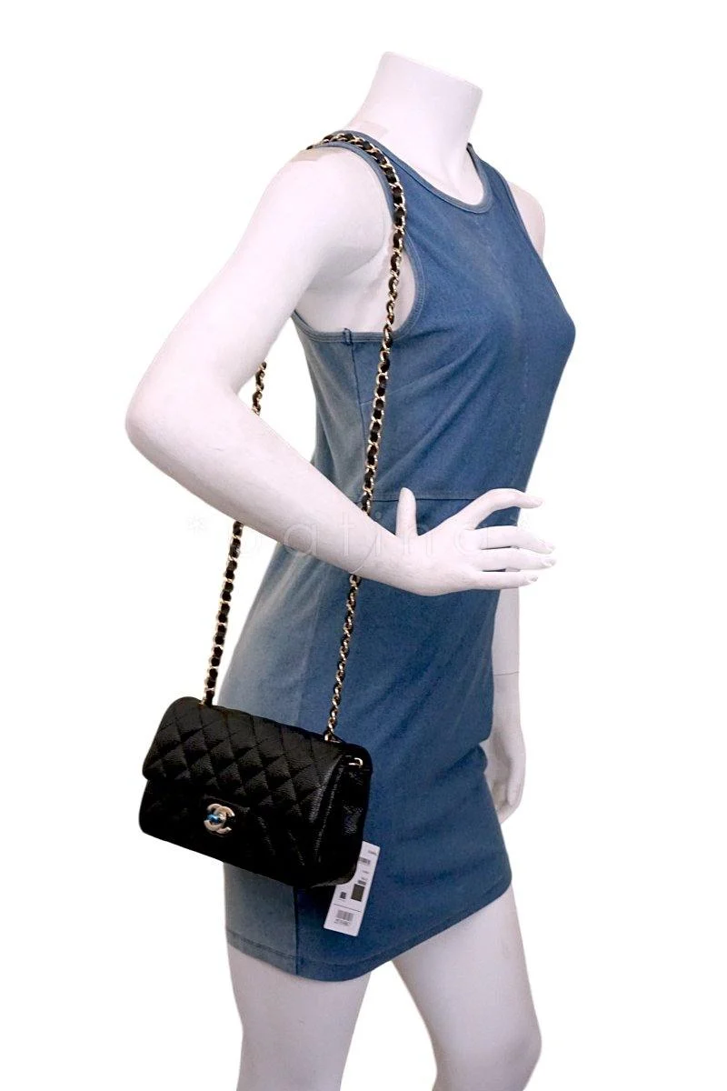 NWT 18S Chanel Black Caviar Classic Quilted Rectangular Mini Flap Bag - Image 14