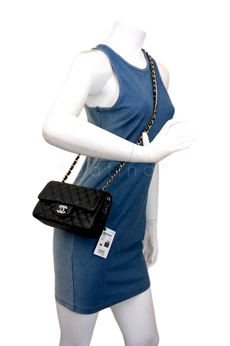 NWT 18S Chanel Black Caviar Classic Quilted Rectangular Mini Flap Bag - Image 15