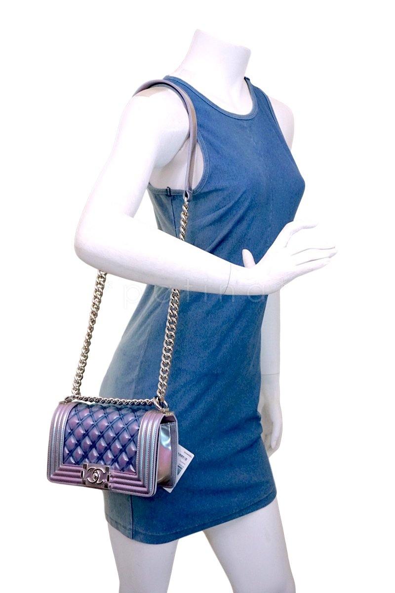 NWT 18S Chanel Purple Patent Mermaid Rainbow Classic Small Boy Flap Bag - Image 14