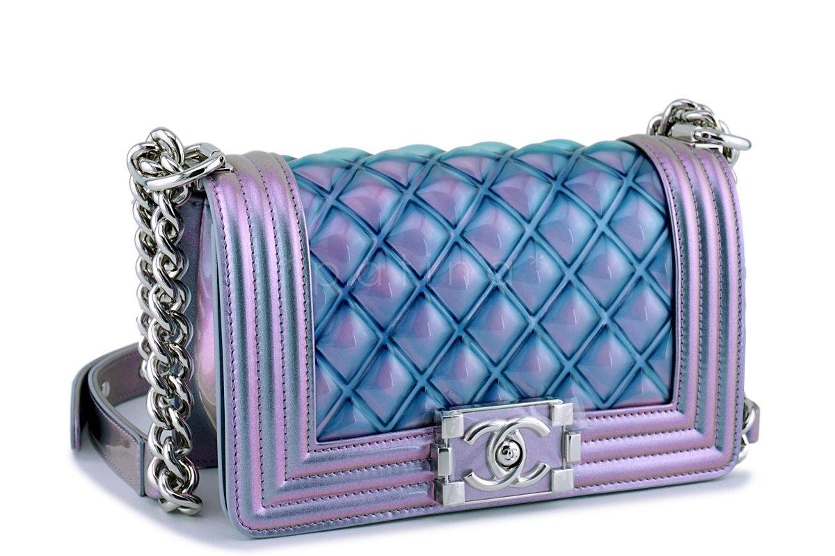 NWT 18S Chanel Purple Patent Mermaid Rainbow Classic Small Boy Flap Bag - Image 3