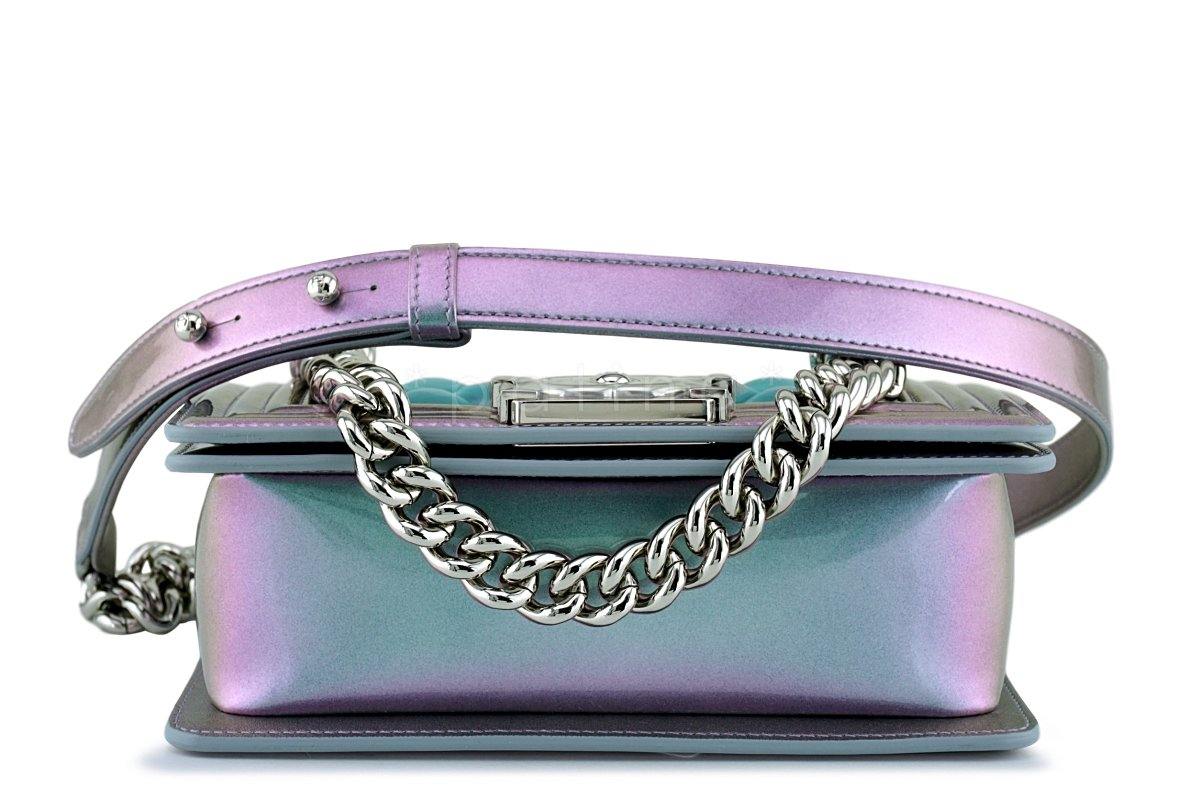 NWT 18S Chanel Purple Patent Mermaid Rainbow Classic Small Boy Flap Bag - Image 6