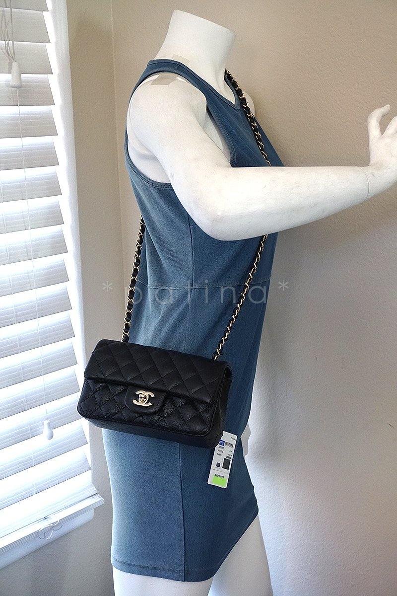NWT Chanel Black Caviar Classic Quilted Rectangular Mini 2.55 Flap Bag GHW - Image 15