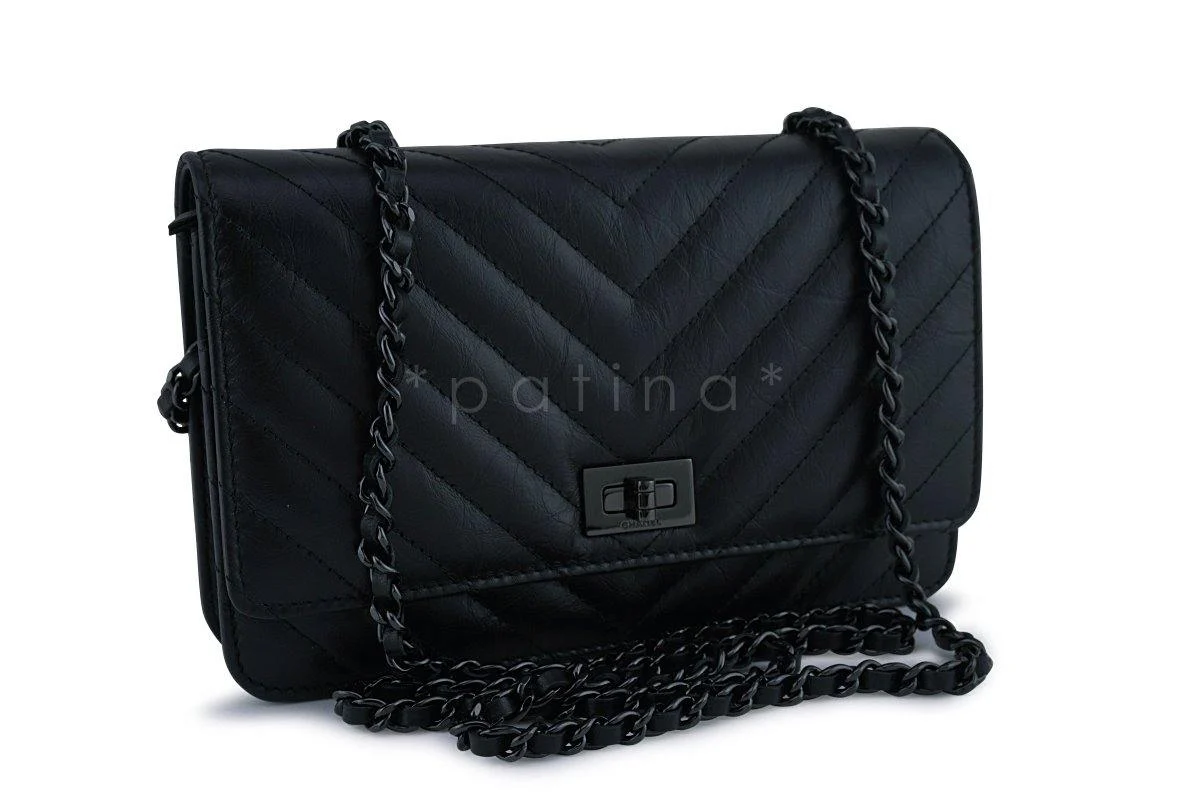 NWT Chanel So Black Chevron Reissue Wallet on Chain WOC Flap Bag - Image 2