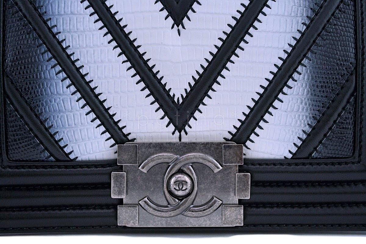 NWT Rare Chanel Black Ombre Chevron Lizard Boy Classic Flap Bag NT8 - Image 8