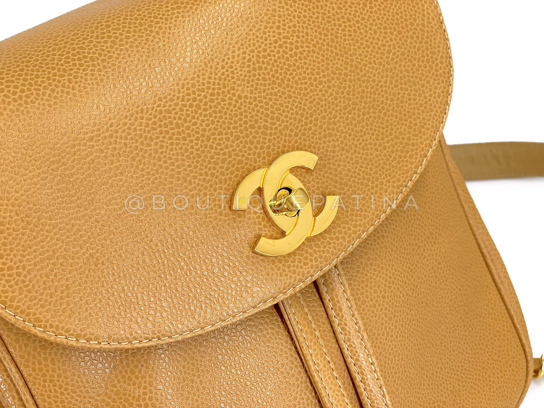Pristine Chanel 1994 Vintage Camel Beige Caviar Small Backpack Bag 24k GHW QKX - Image 7