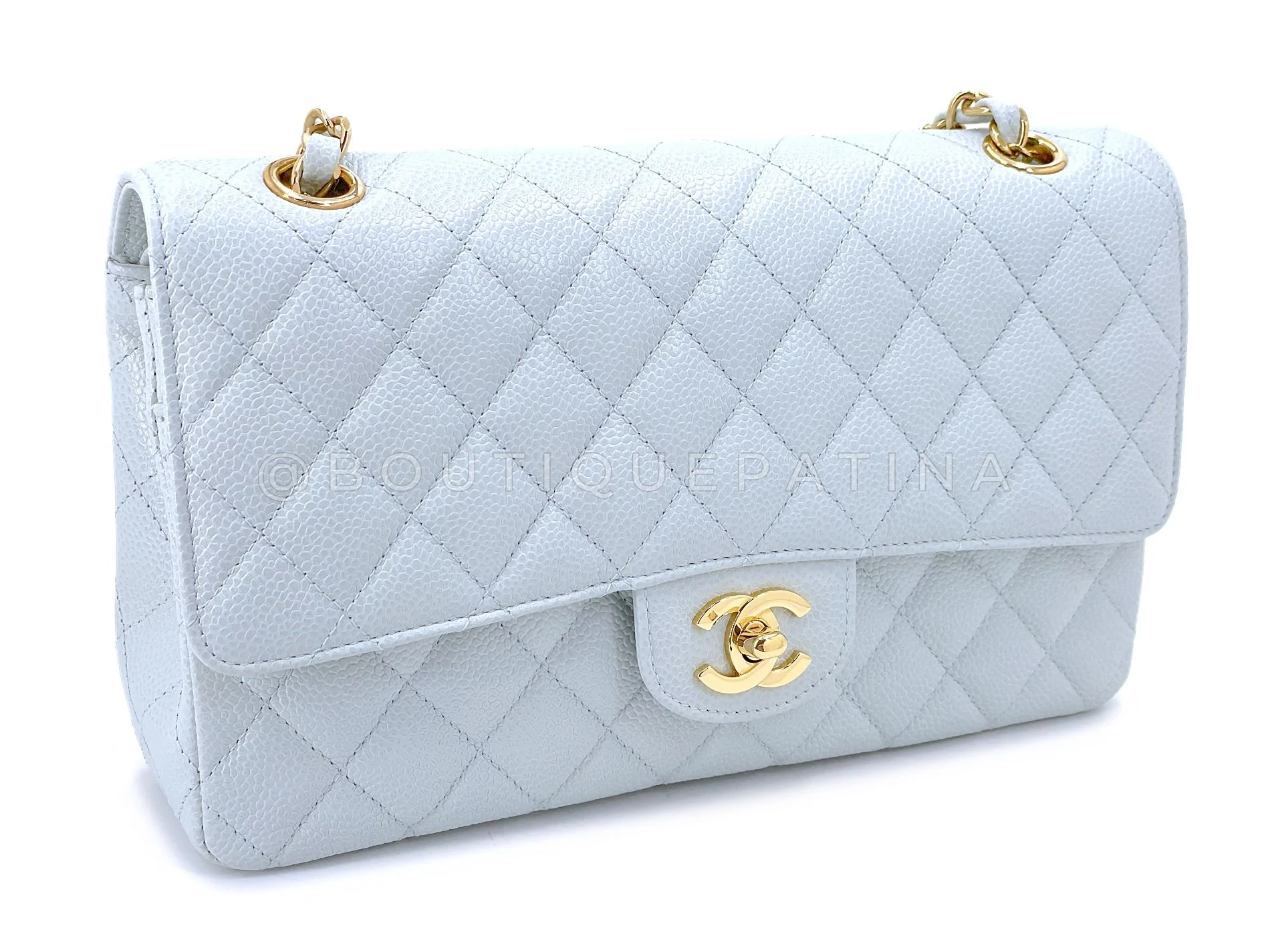 Pristine Chanel 2002 Vintage Pale Blue Caviar Medium Classic Double Flap Bag 24k GHW X35 - Image 3