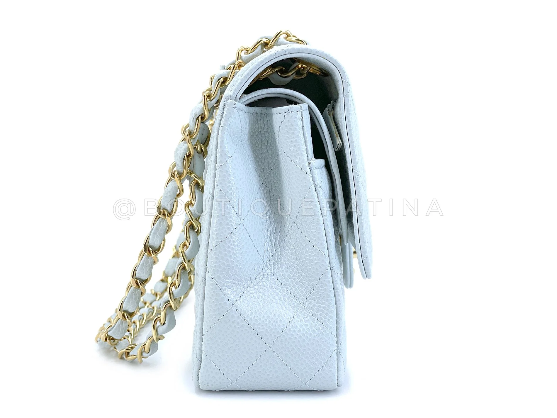 Pristine Chanel 2002 Vintage Pale Blue Caviar Medium Classic Double Flap Bag 24k GHW X35 - Image 4