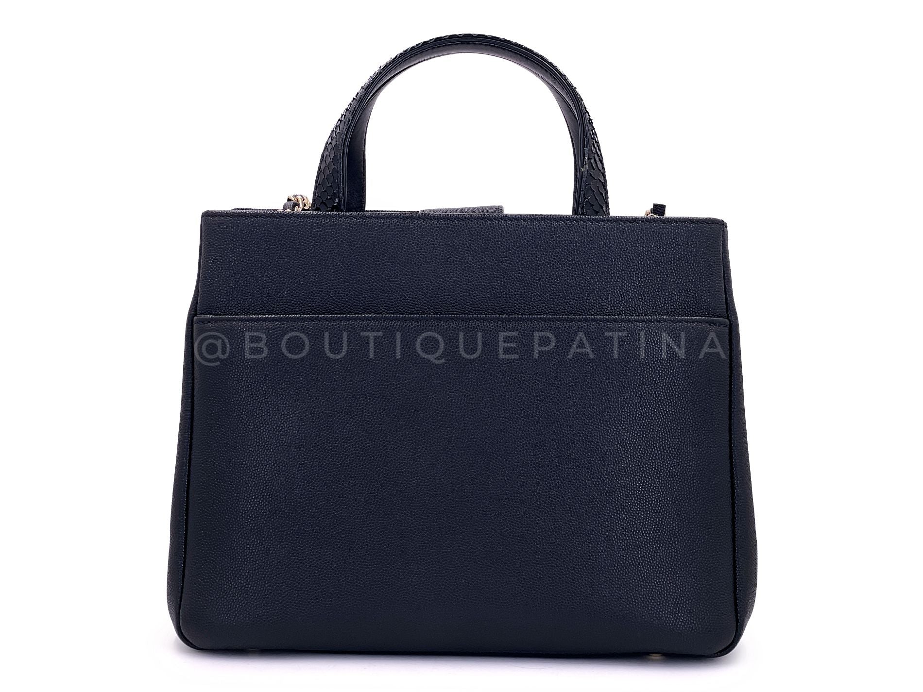 Pristine Chanel 2018 Black Python Business Affinity Two Way Tote Bag GHW OUT - Image 6