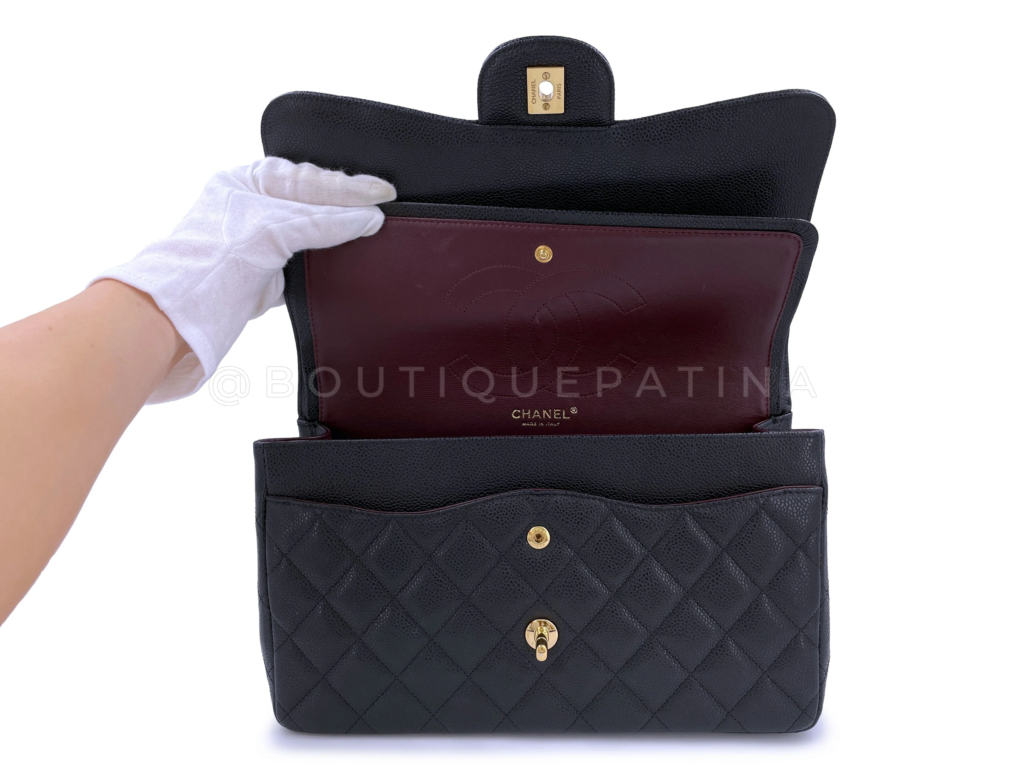 Pristine Chanel Black Caviar Jumbo Classic Double Flap Bag GHW - Image 9