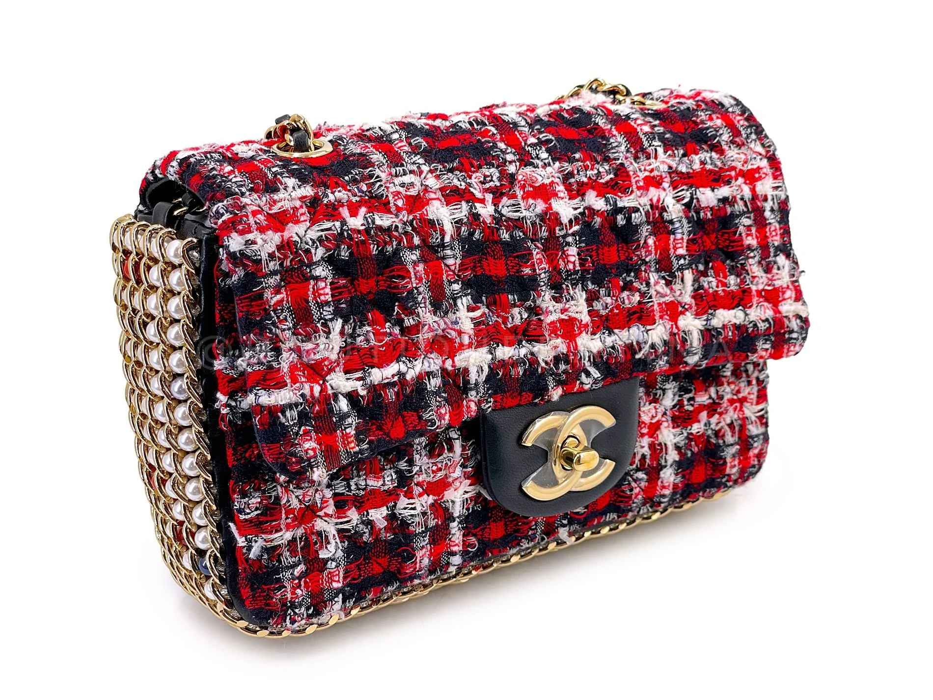 Pristine Chanel Jeweled Pearl Tweed Multicolor Rectangular Mini Flap Bag GHW 08X - Image 3