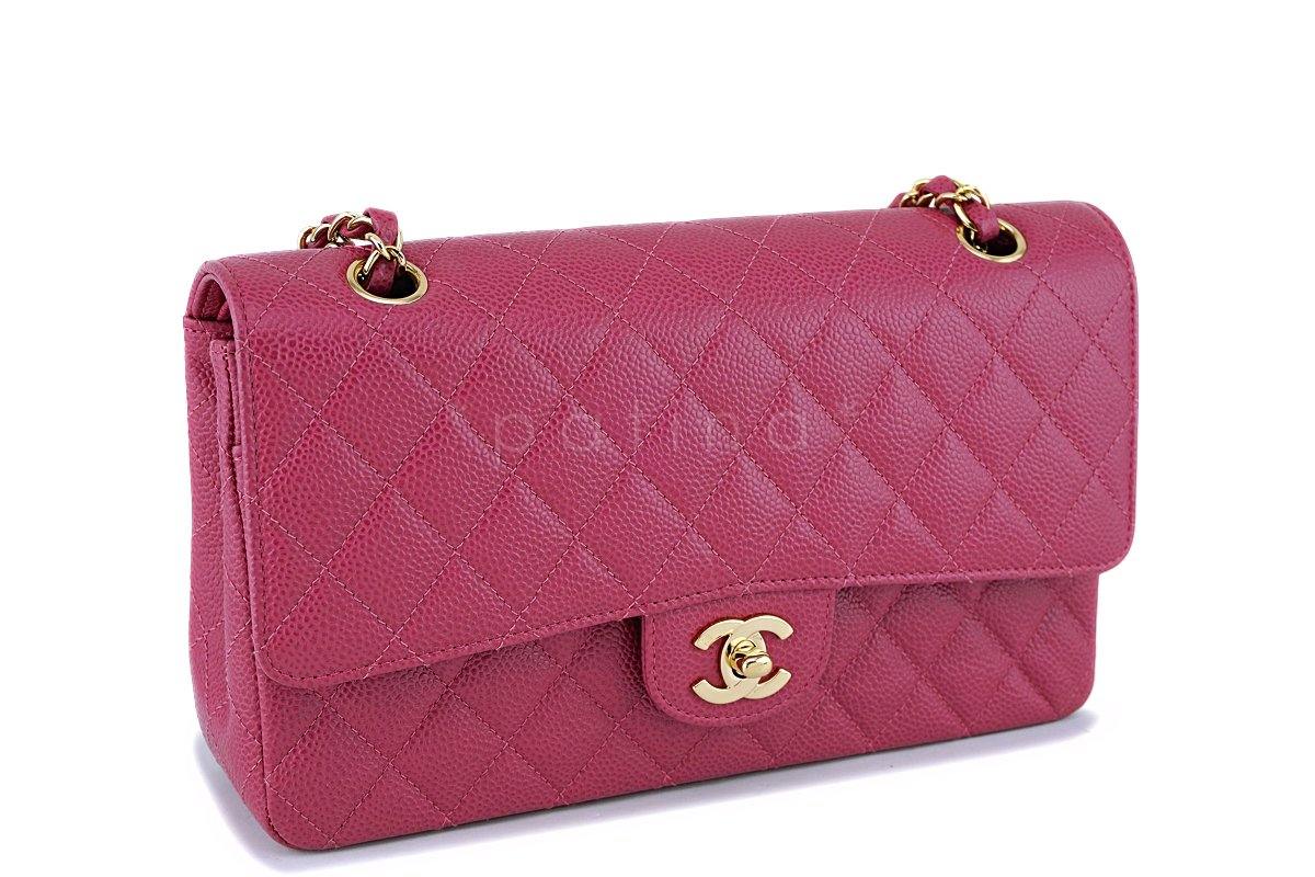 RARE 03C Chanel Vintage Caviar Rose Fonce Pink Medium Classic Double Flap Bag 24k GHW - Image 3
