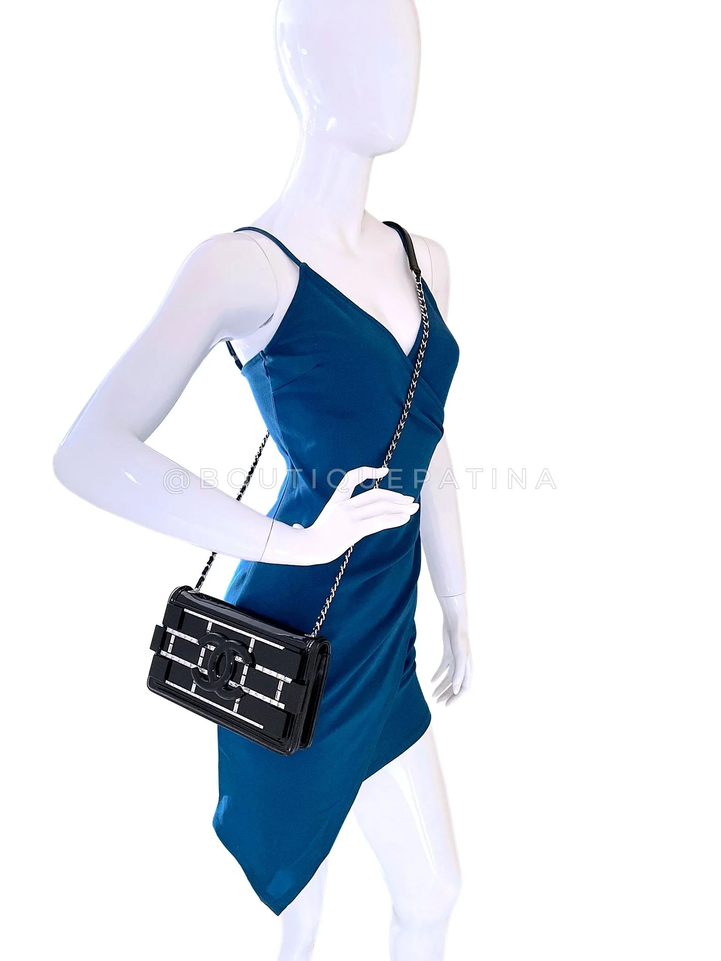 Rare 15C Chanel Black Plexi Baguette Crystals Lego Flap Bag SHW V87 - Image 15