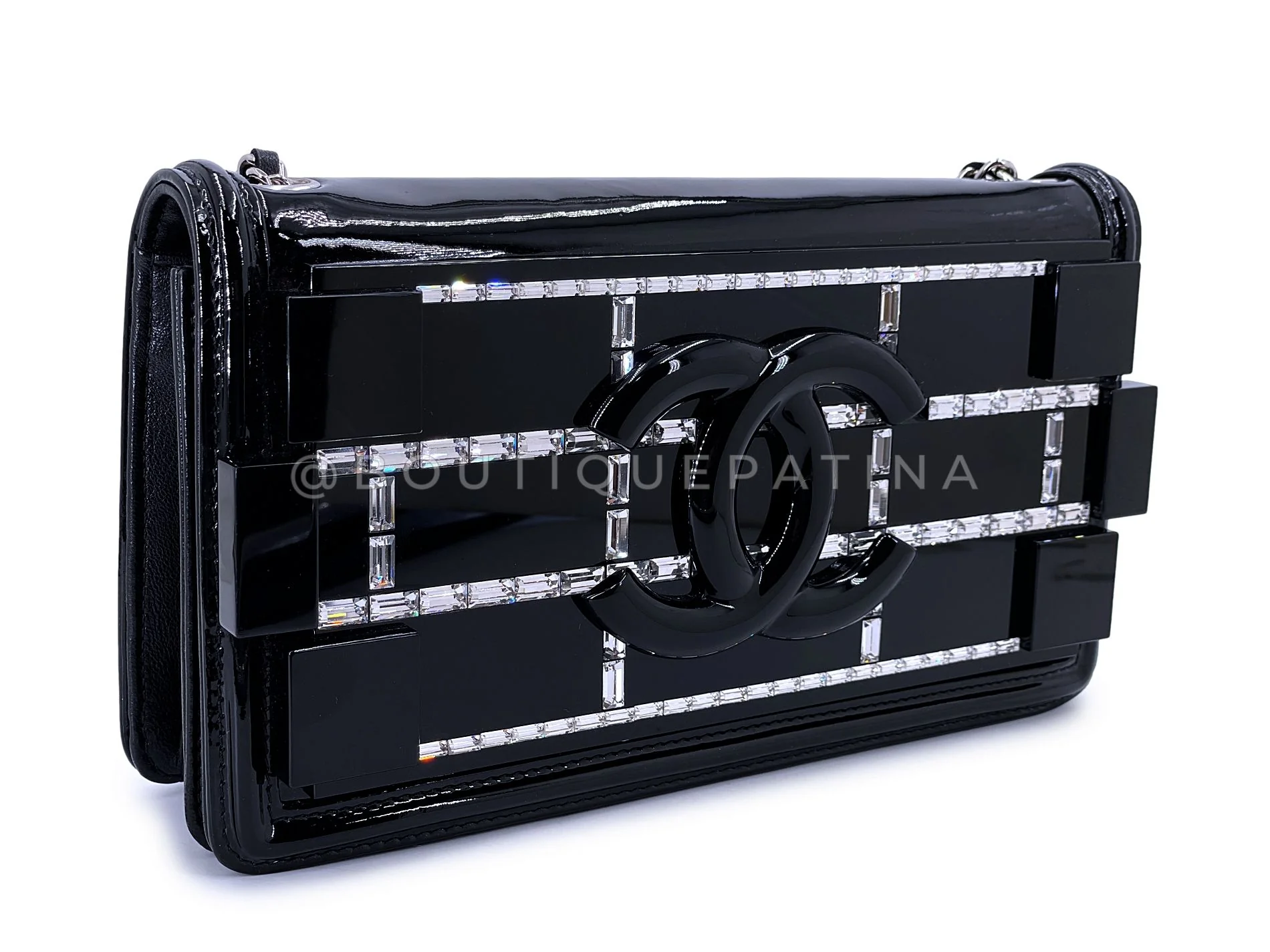 Rare 15C Chanel Black Plexi Baguette Crystals Lego Flap Bag SHW V87 - Image 3