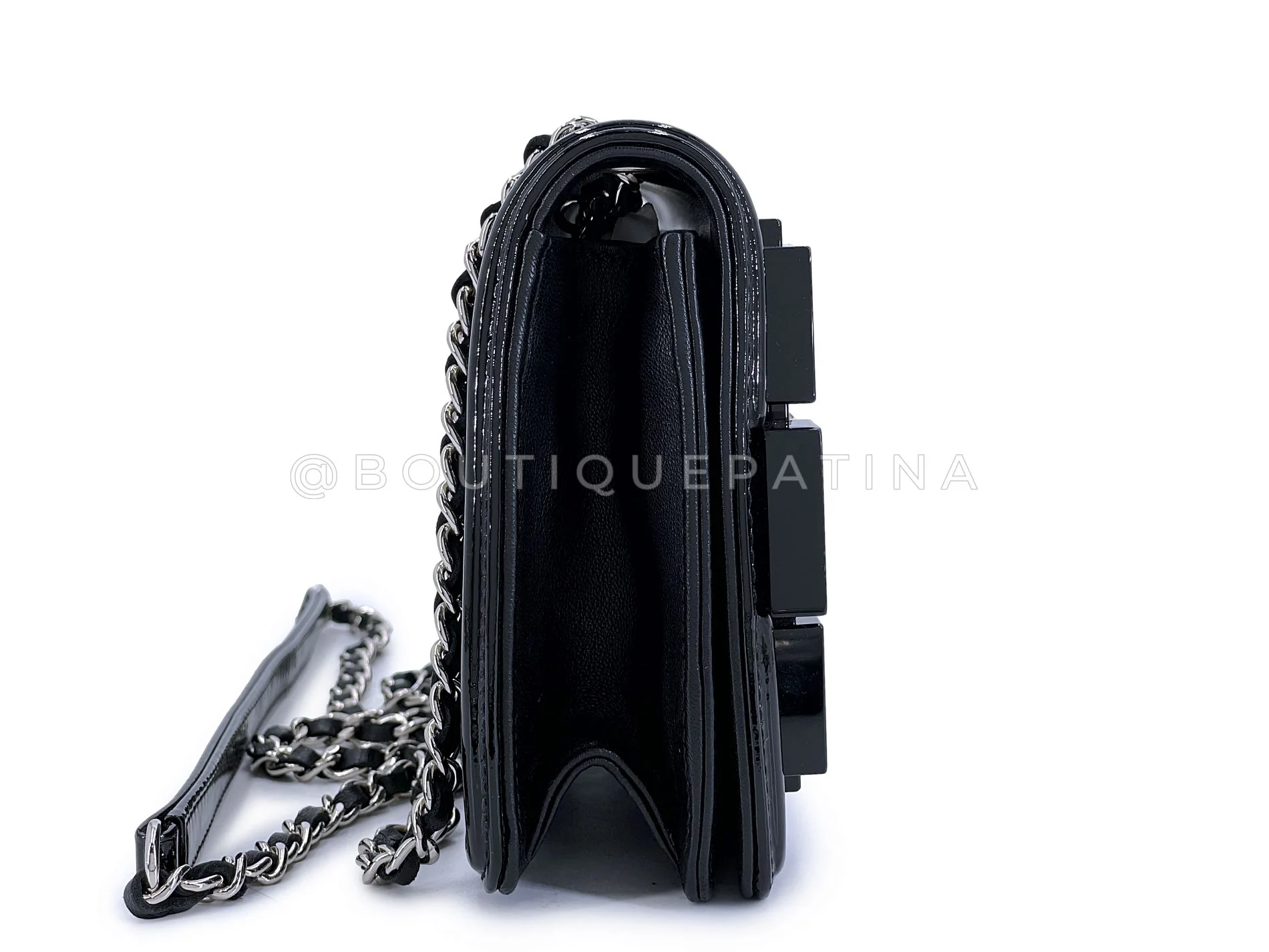 Rare 15C Chanel Black Plexi Baguette Crystals Lego Flap Bag SHW V87 - Image 4