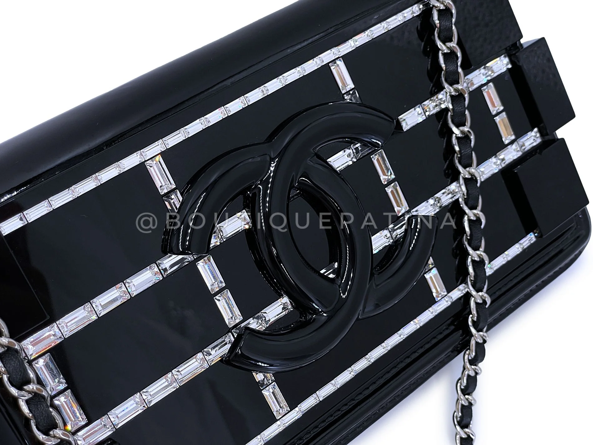 Rare 15C Chanel Black Plexi Baguette Crystals Lego Flap Bag SHW V87 - Image 9