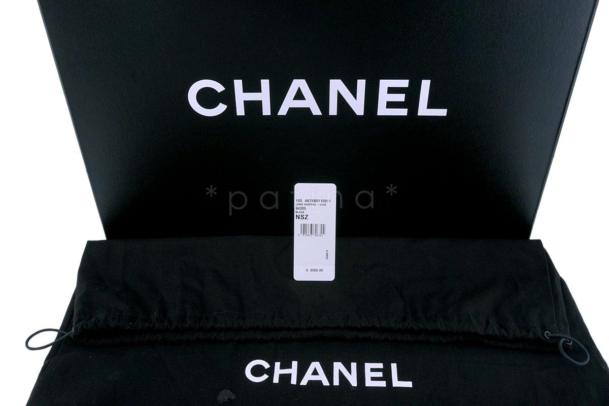 Rare 15S Chanel So Black Chevron Classic Large Shopper Flap Tote Bag 2ON - Image 12