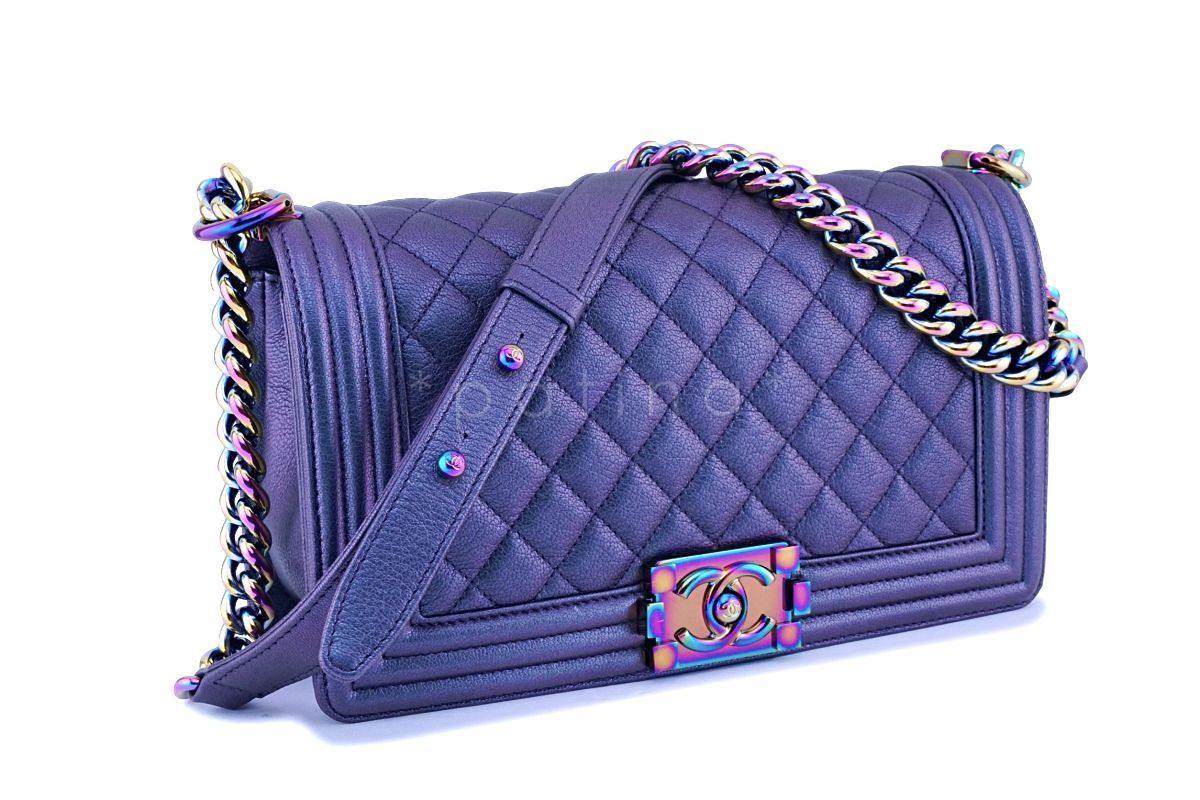 Rare 16C Chanel Rainbow Mermaid Purple Iridescent Medium Boy Bag - Image 2