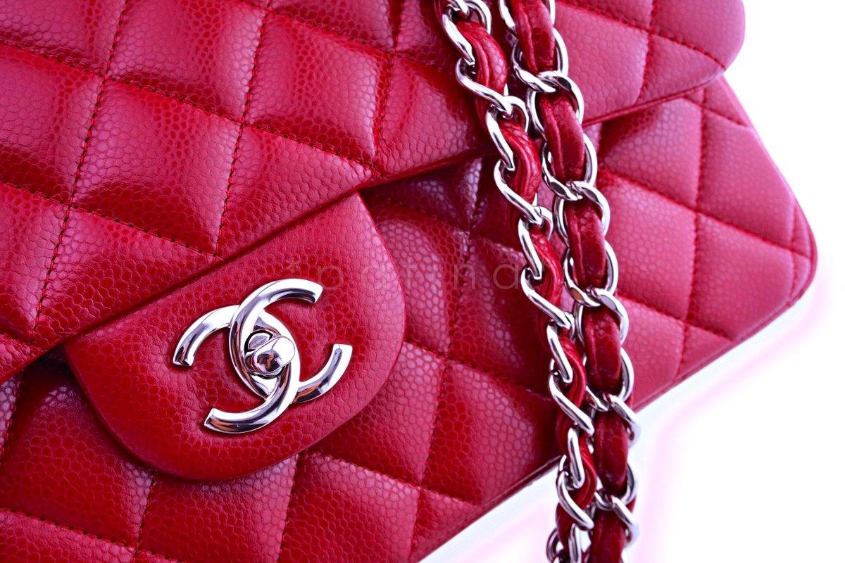 Rare Chanel 12A Red Caviar Classic Jumbo Double Flap Bag SHW - Image 8