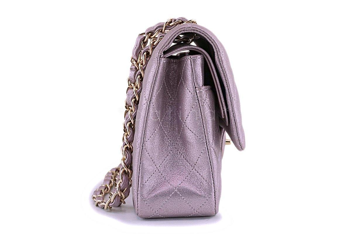 Rare Chanel 14B Rose Gold Metallic Pink Goatskin Classic Double Flap Bag - Image 4